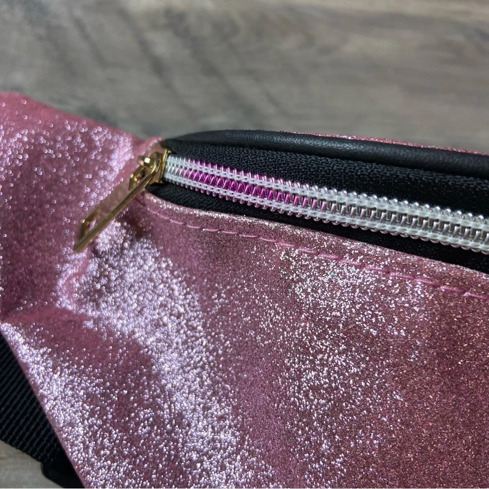 Pink glitter fabric bum bag fanny pack summer child’s zip‎ buckle belt money